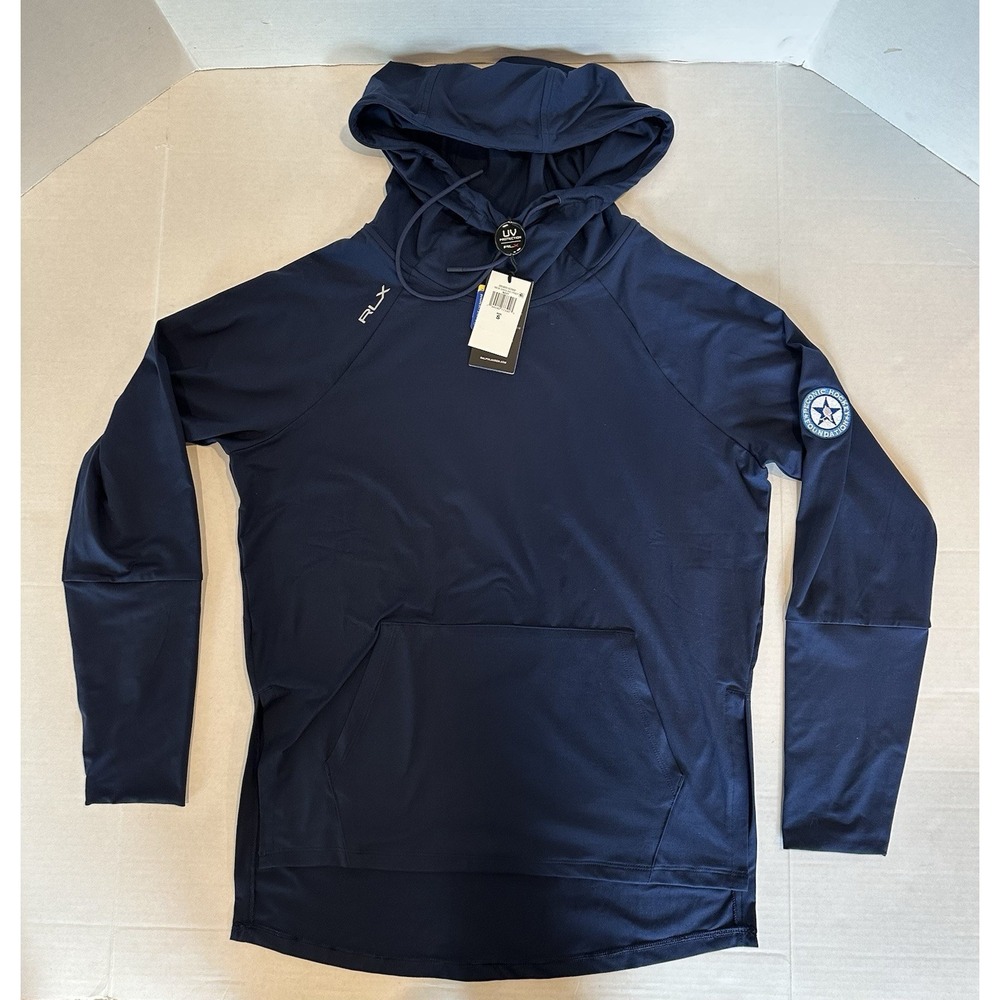 Ralph Lauren RLX New England Prep Hoodie Long Sleeve Navy Size Small Sleeve Logo